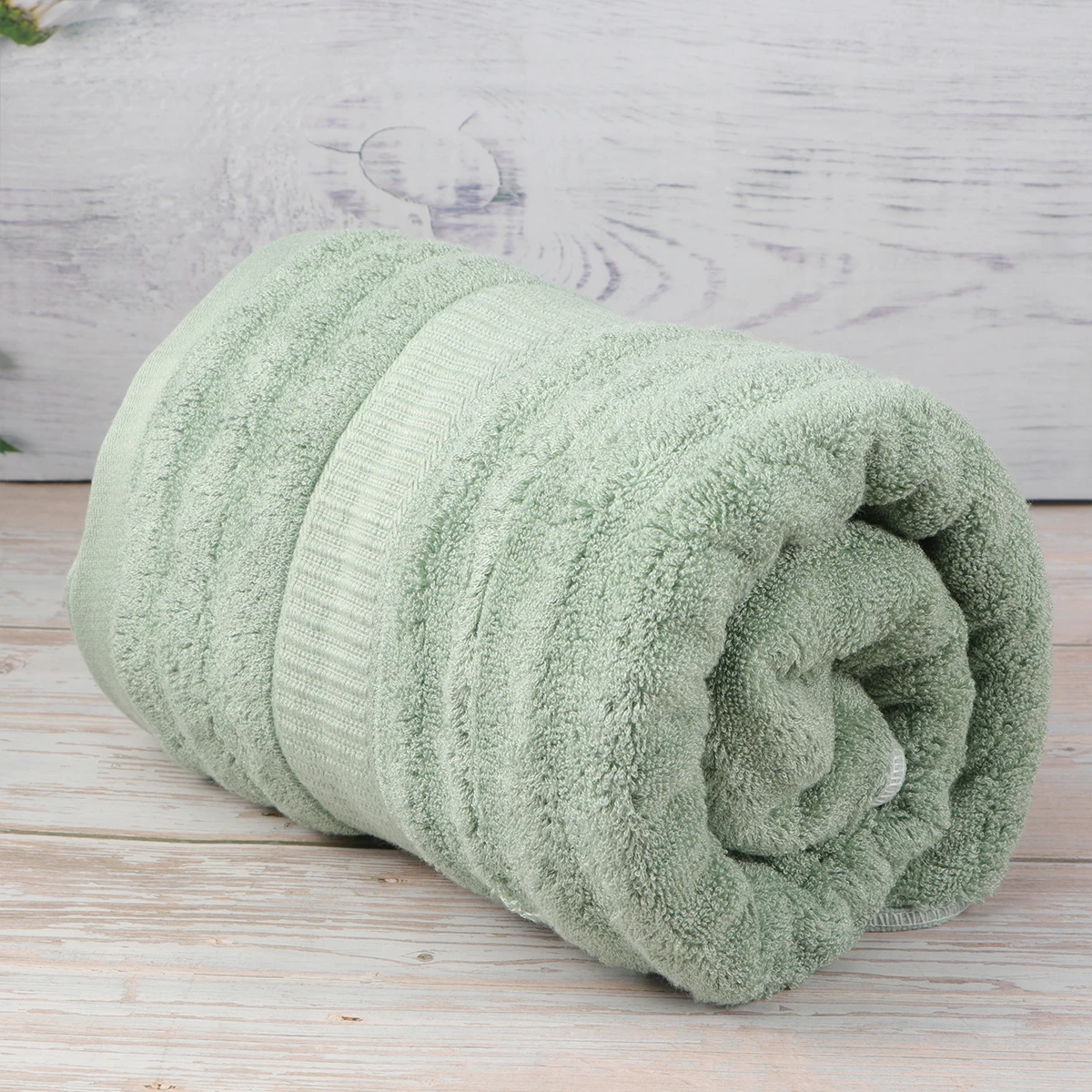 

Bamboo Fiber Towels Solid Color Water Absorbent Wave Pattern Quick Dry Spa Bamboo Fiber Bath Towels Beach Use Green Large Size