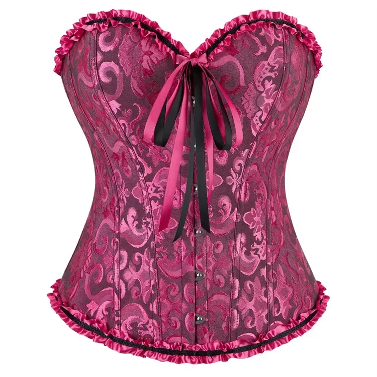 Frauen Korsett Top Jacquard Overbust Bustier Viktorianischen Sexy Lace up Floral Dessous Korset Vintage Gothic Basken Kostüm – Detail 27