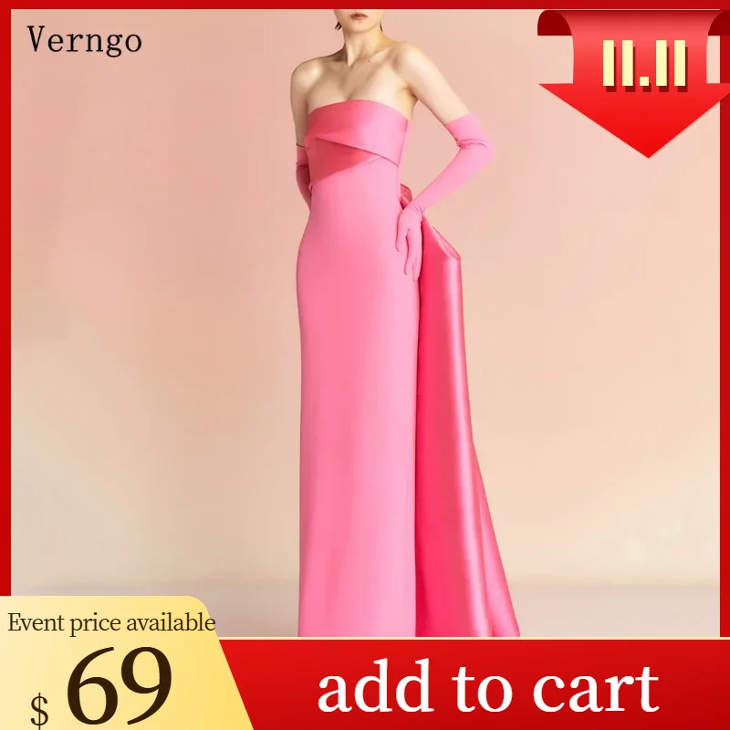 

Verngo Pink Crepe Long Evening Dress Strapless Draped Train Contrast Elegant Evening Party Dress Modern Prom Gown Customized