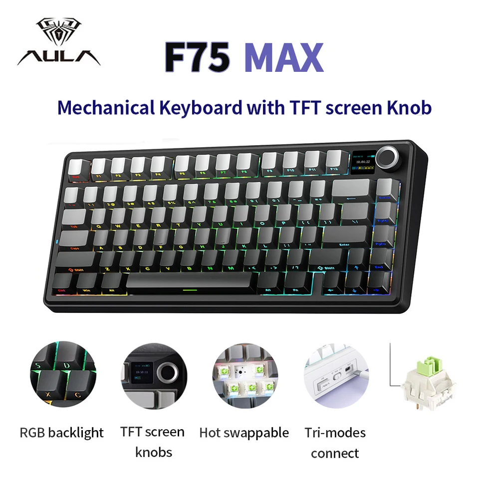 AULA F75 MAX Wireless Mechanical Keyboard with TFT Screen Knobs 75
