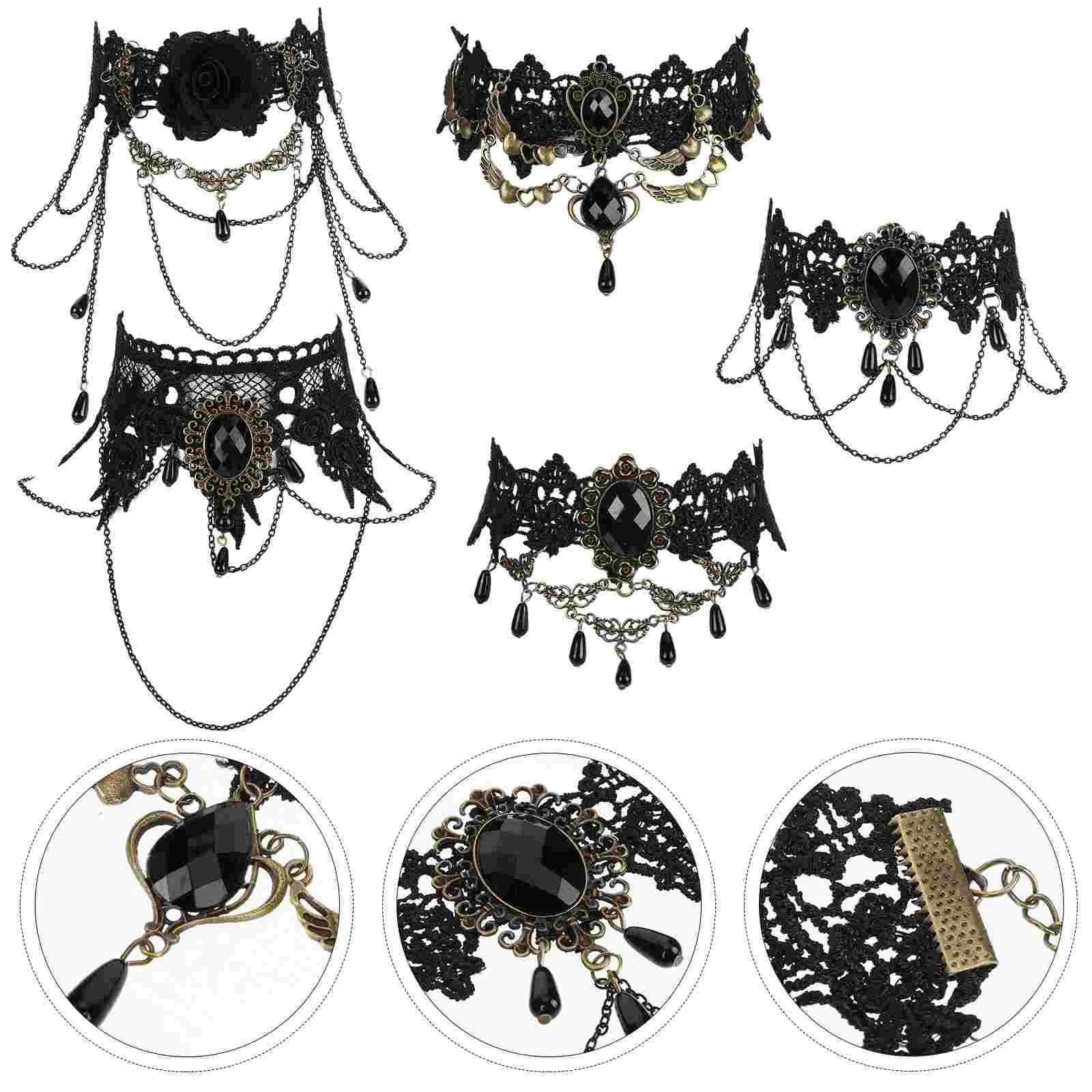 

5 Pcs Delicate Gift Black Choker Wild Cosplay Goth Accessories Necklaces Party Accessory