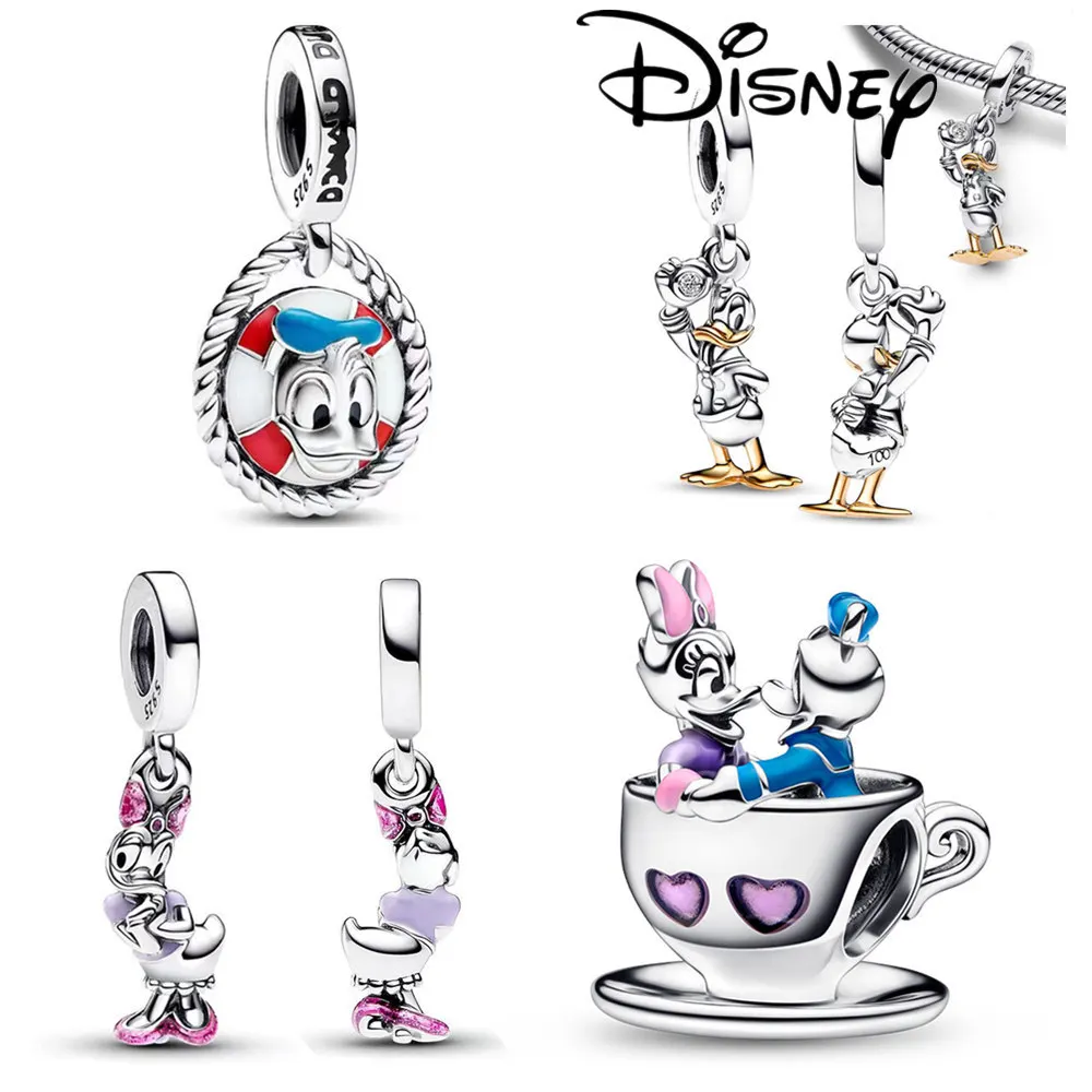 Disney Silver 925 Donal Duck Charm Mickey Beads Fit Pandora asli manik jimat menjuntai untuk anak perempuan DIY liontin perhiasan hadiah