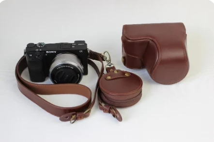 Genuine Leather Camera Case Bag For Sony A6000 A6300 16-50mm Real leather Camera Bag With Strap Lens Cover Open Battery directly