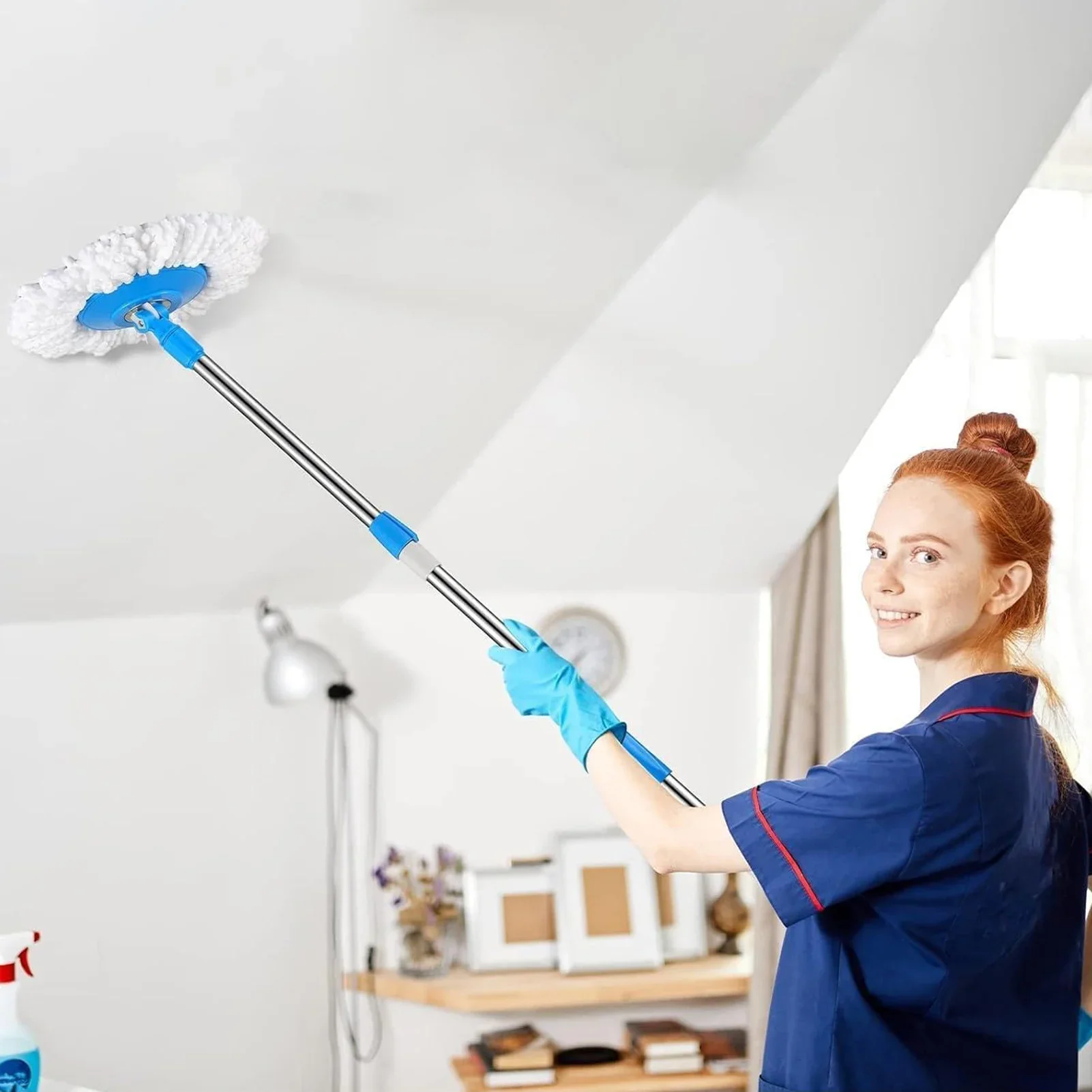 Floor Cleaning Wall Cleaning Mops Sturdy Stainless Steel Replacement Mop Handle Spin Telescopic Pole Mop
