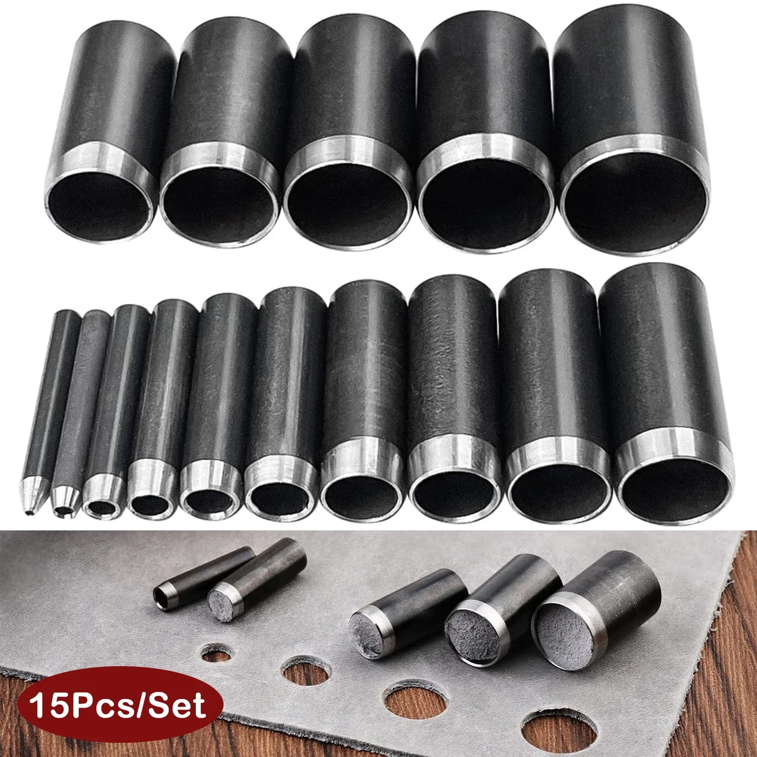 15Pcs Leather Circle Cutter Tool Set 1-15mm Hole Punch Tool with Storage Box Hollow Punch Cutter Tool Leather Craft Cutting Dies