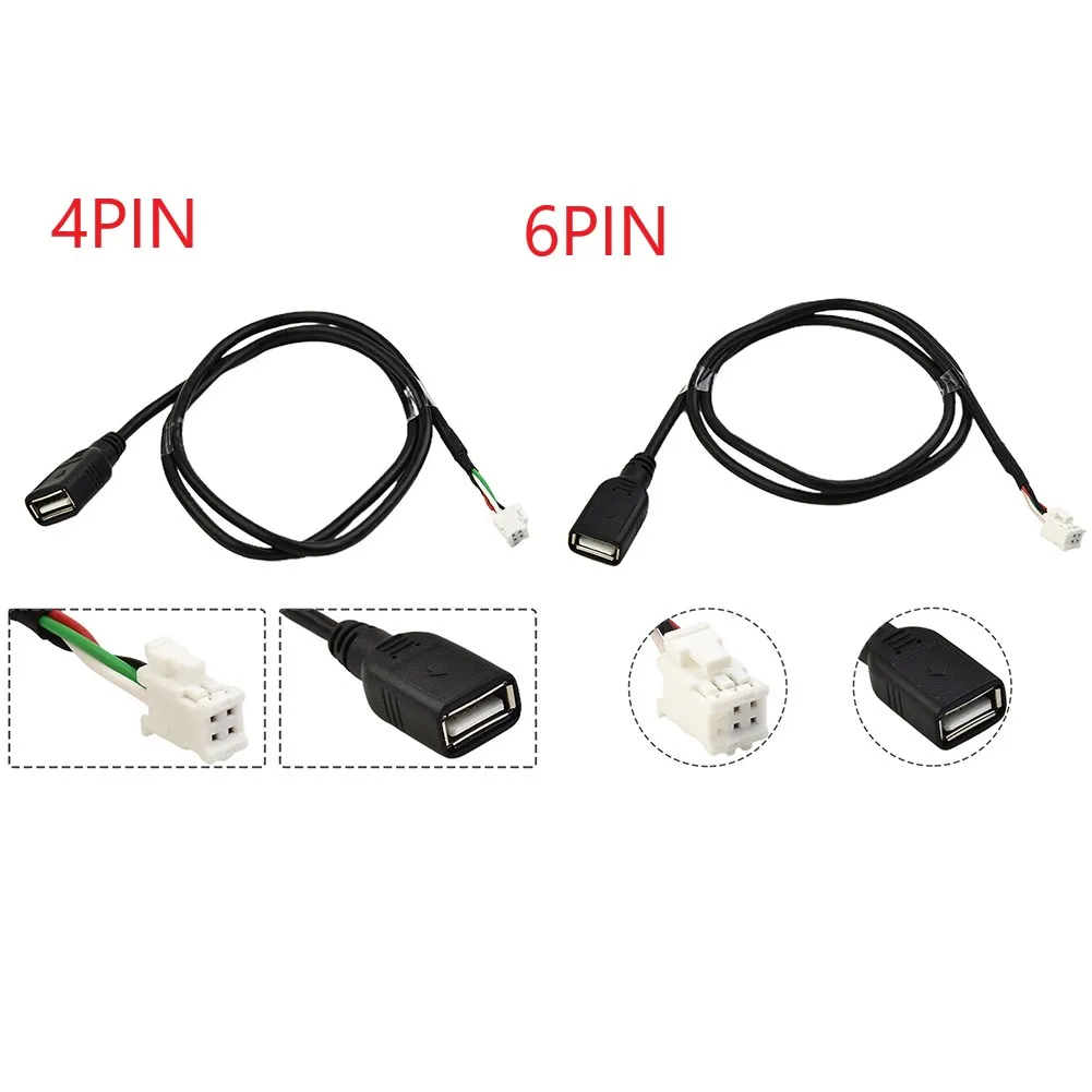 2Pcs Car USB Cable Adapter Extension Cable Adapter 4Pin 6Pin For Car Radio Stereo Auto Accessories Black
