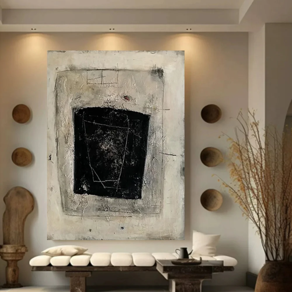 

100% hand drawn black and white abstract oil painting original wall painting home living room decoration paint interior aestheti