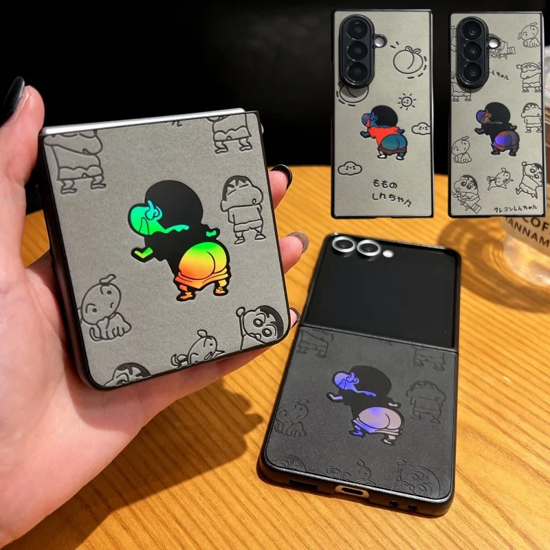 

Crayon Shin-chan Phone Case for Samsung Galaxy Z Flip zflip4 zflip5 Z Fold 3 4 5 6 7 zfold7 FE shinchan Leather 3D Laser Cover