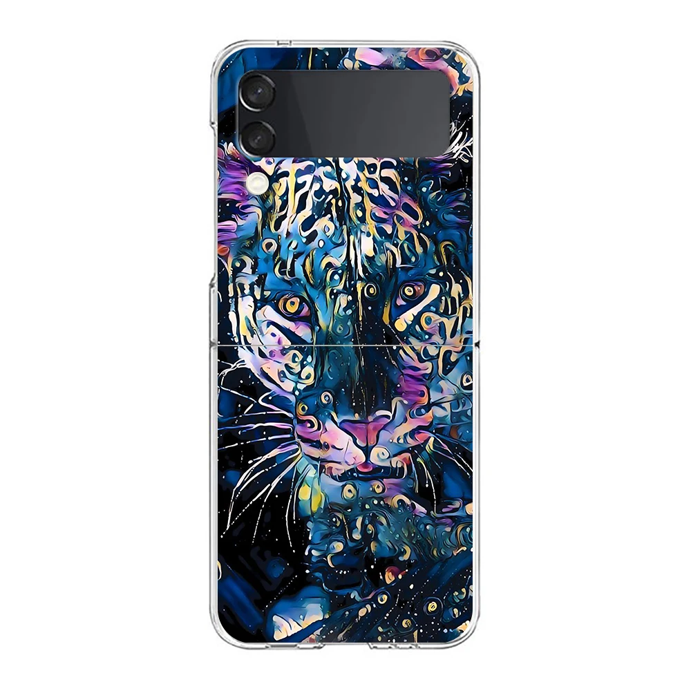 Abstract Surreal Animal Lion Clear Phone Case For Samsung Galaxy Z Flip 3 4 5 Hard Folding PC Shell For Samsung Z Flip3 Cover