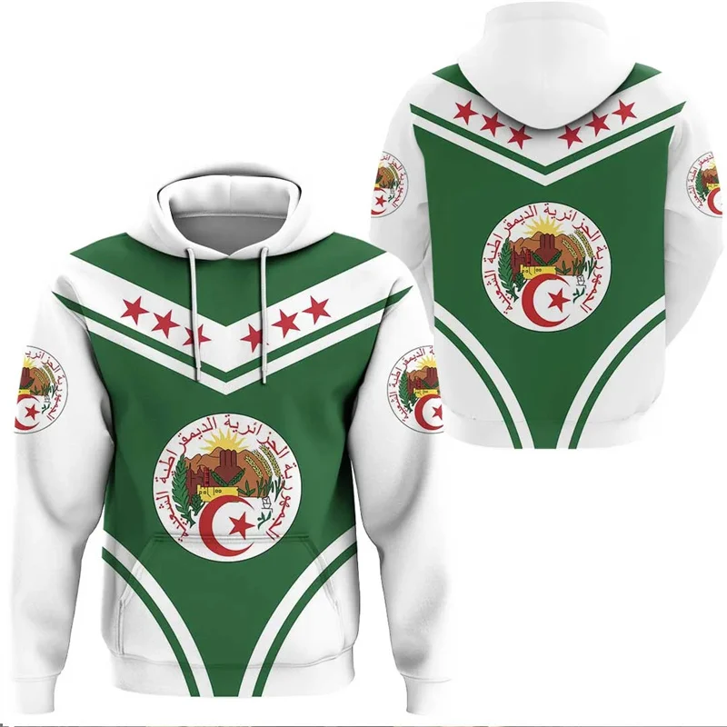 Algeria Flag 3d Print Hoodie For Men African Long Sleeve Graphic Hoodies Street Sports Oversized Pullover Hoody Swearshirts