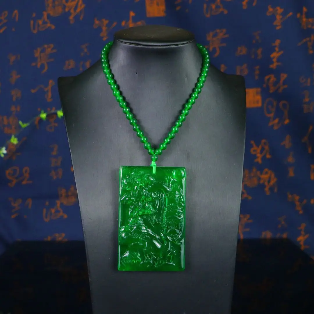 

Myanmar ice species full green jadeite carving landscape landscape brand pendant