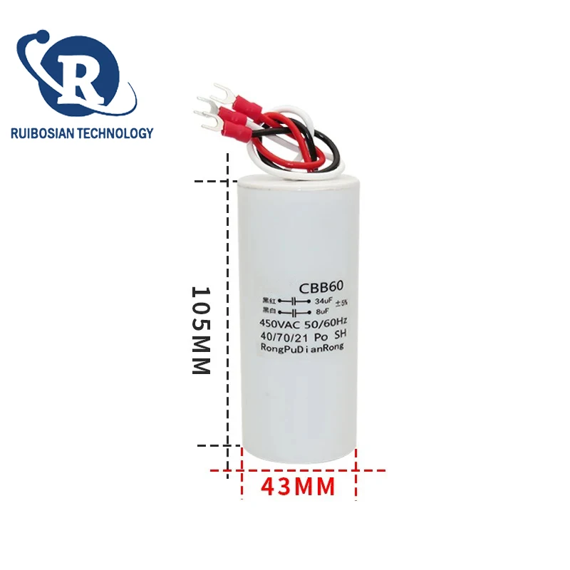 CBB60 34UF+8UF three wire dual capacitor 450V electric hoist lifting pole motor crane starting capacitor