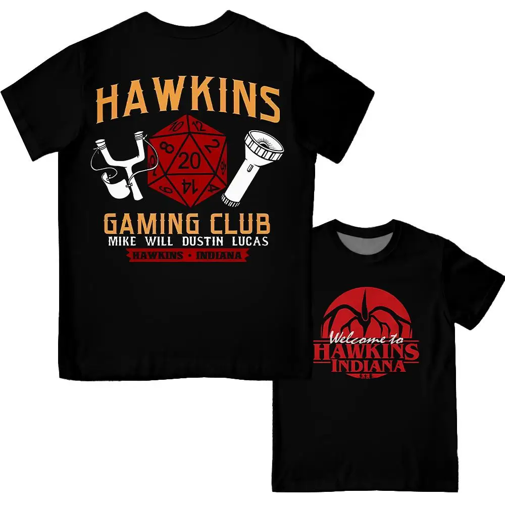 Eddie Munson HAWKINS Printed T-shirt Vintage Trendy Unisex Street Y2k High Quality Tops Demogorgon Flower Monster Graphic Tee