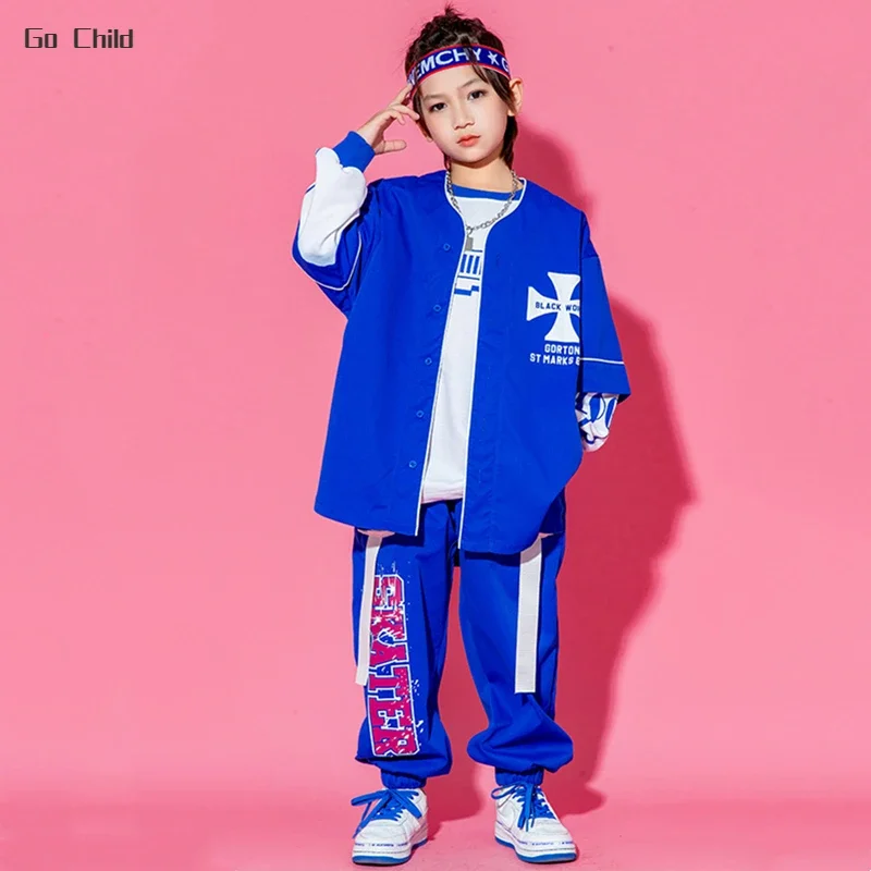 Hip Hop Boys Fashion Baseball Jacket Cargo Pants Girls Streetwear Sport Coat Children Jazz Clothes Set Kids Street Dance Costume