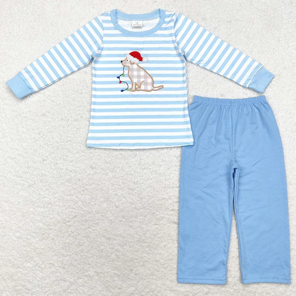 حار بيع الاطفال مصمم ملابس الأولاد الأزرق المشارب الكلب قميص السراويل مجموعات بوتيك طفل الفتيان الملابس الأخوة الفتيات وتتسابق بالجملة #4