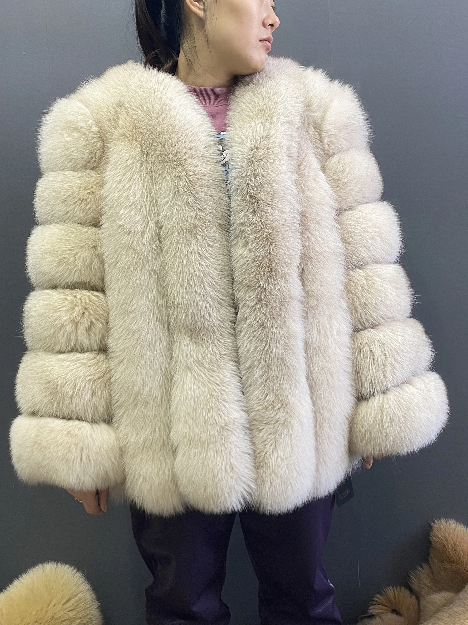 Women's polyester jacket, custom-made with faux fur