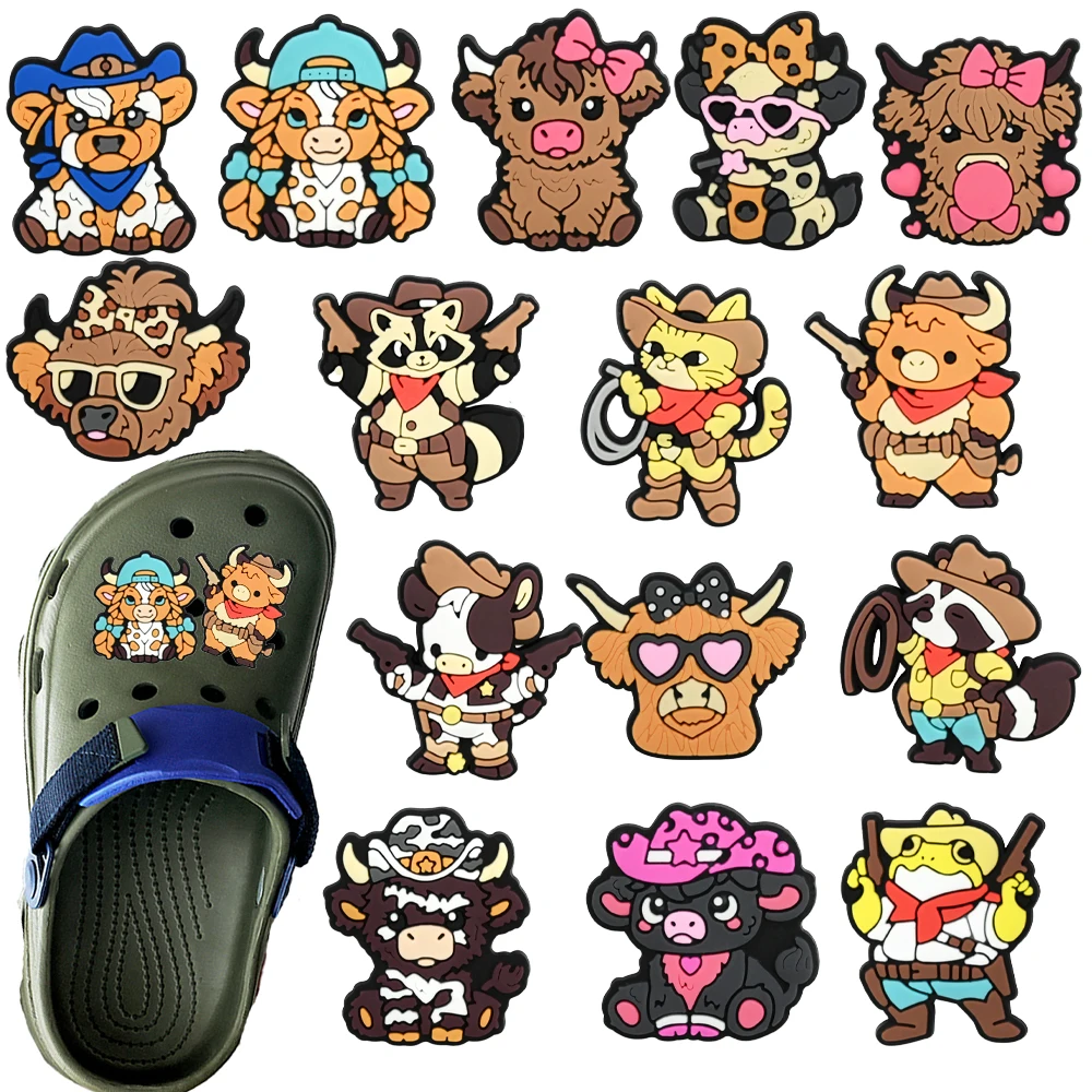 15pcs Cartoon Animal Cattle Series PVC Shoes Accessories Fit with Hole wristbands DIY Detachable Creativity Shoe Decorations