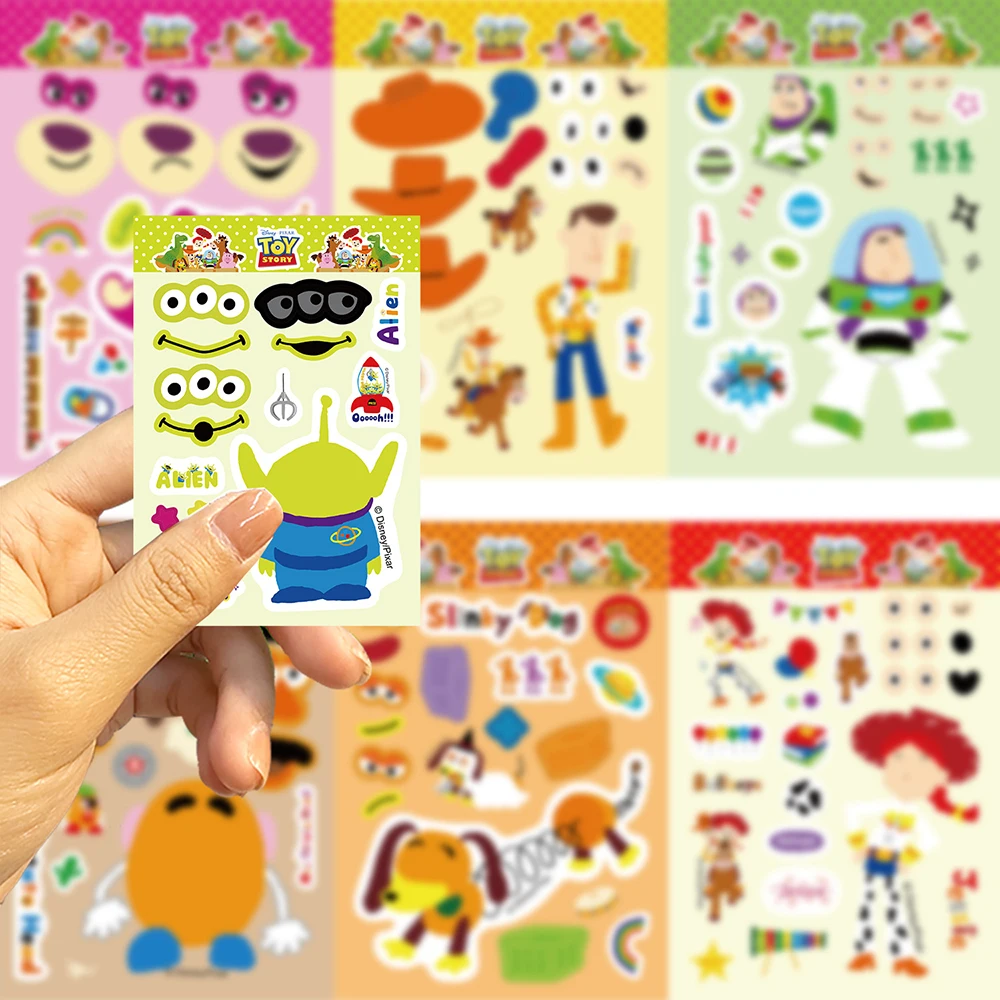 8/16Sheets Disney Toy Story Puzzle Stickers Make-a-Face Funny Assemble Jigsaw DIY Craft Sticker Kids Educational Toy Party Favor