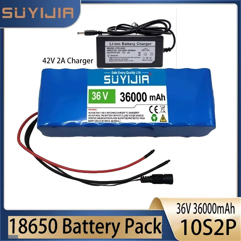 10S2P 36V 7000mAh Battery Pack 18650 Rechargeable Li-ion Battery Twist Car Scooter Motorcycle Built-in BMS Board+42V 2A Charger