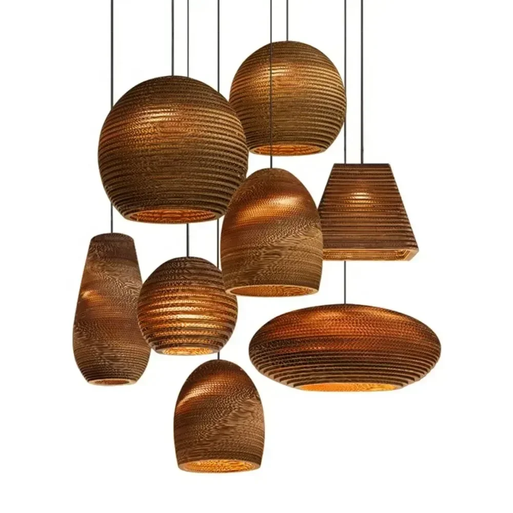 

Handmade Globe Pendant Light with Corrugated Paper Shade, Eco-Friendly Bamboo Frame Chandelier for Bedroom, Living Room, Restaur