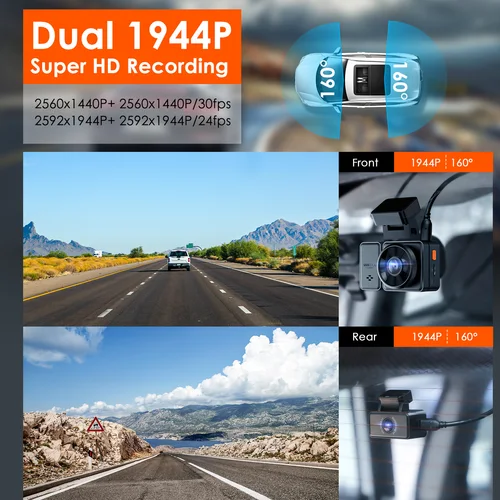 Imagen 2 del producto Vantrue E2 Dashcam Delantera y Trasera 2.7K + 2.7K Cámara Dual Dash Control de Voz WiFi GPS Visión Nocturna 2.0 Modo de Estacionamiento 24H
