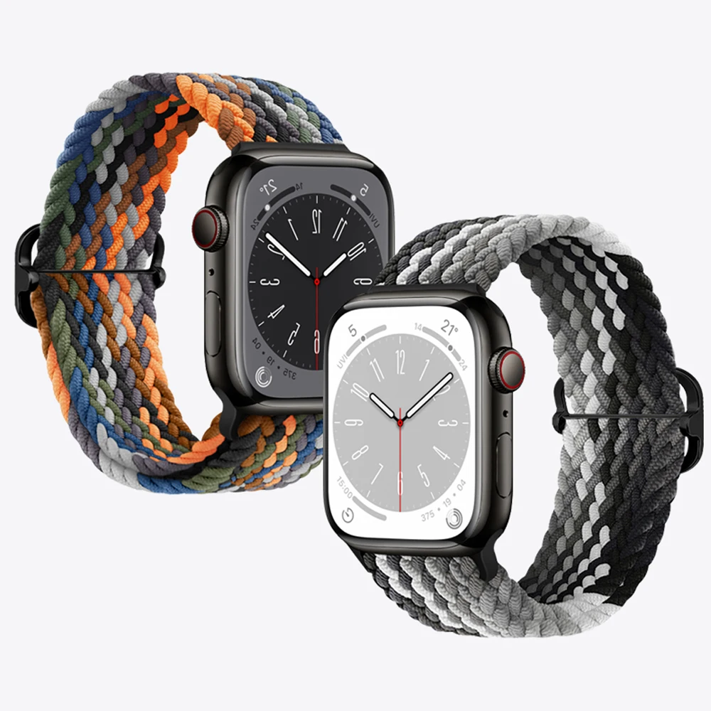アップルウォッチ用編組ソロループブレスレット,iwatchシリーズ用バンド8, 9, 3,se,5,6,7,ultra 2,44mm, 40mm, 45mm 49mm、41mm、45mm