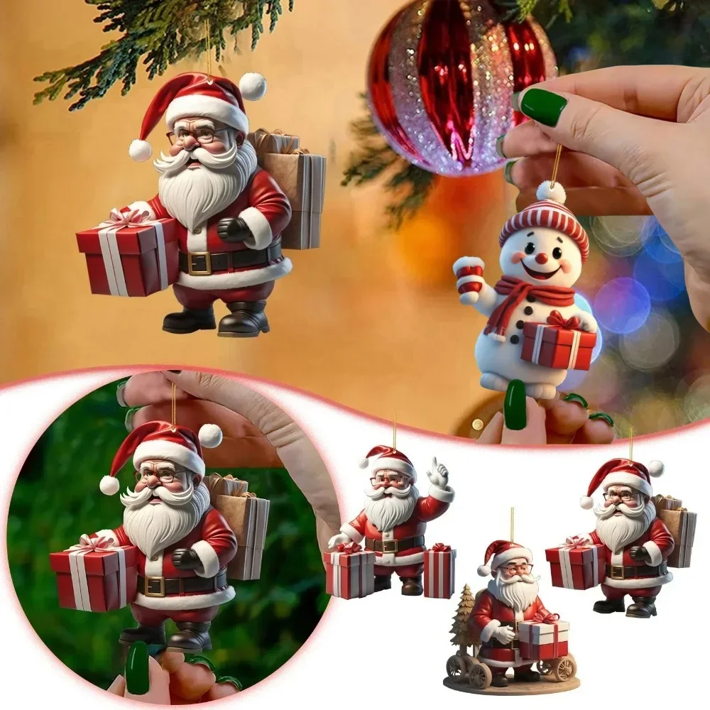 Weihnachten Weihnachtsmann Schneemänner Anhänger Weihnachtsbaum hängende Ornament Neujahr 2024 Geschenk Weihnachtsbaum Dekoration für Home Decor 2D