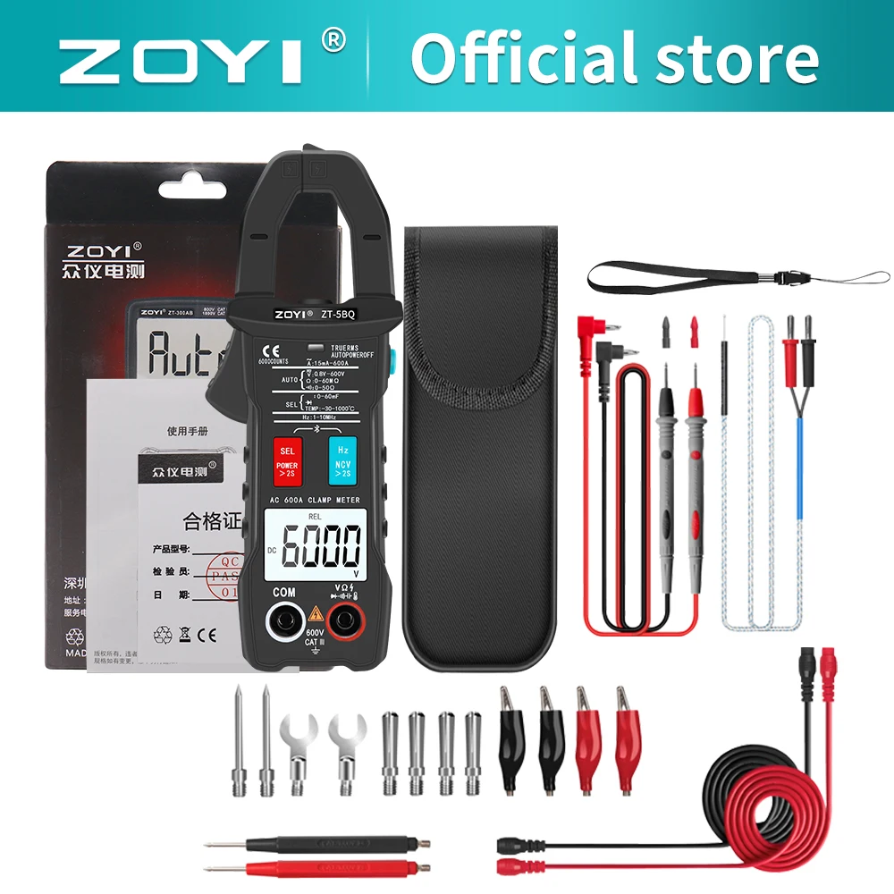 ZOYI ZT-5BQ Bluetooth Clamp Meter Multimeter Digital Current Pliers Amperometric Meter AC/DC Voltmeter Ammeter Auto Range Tester