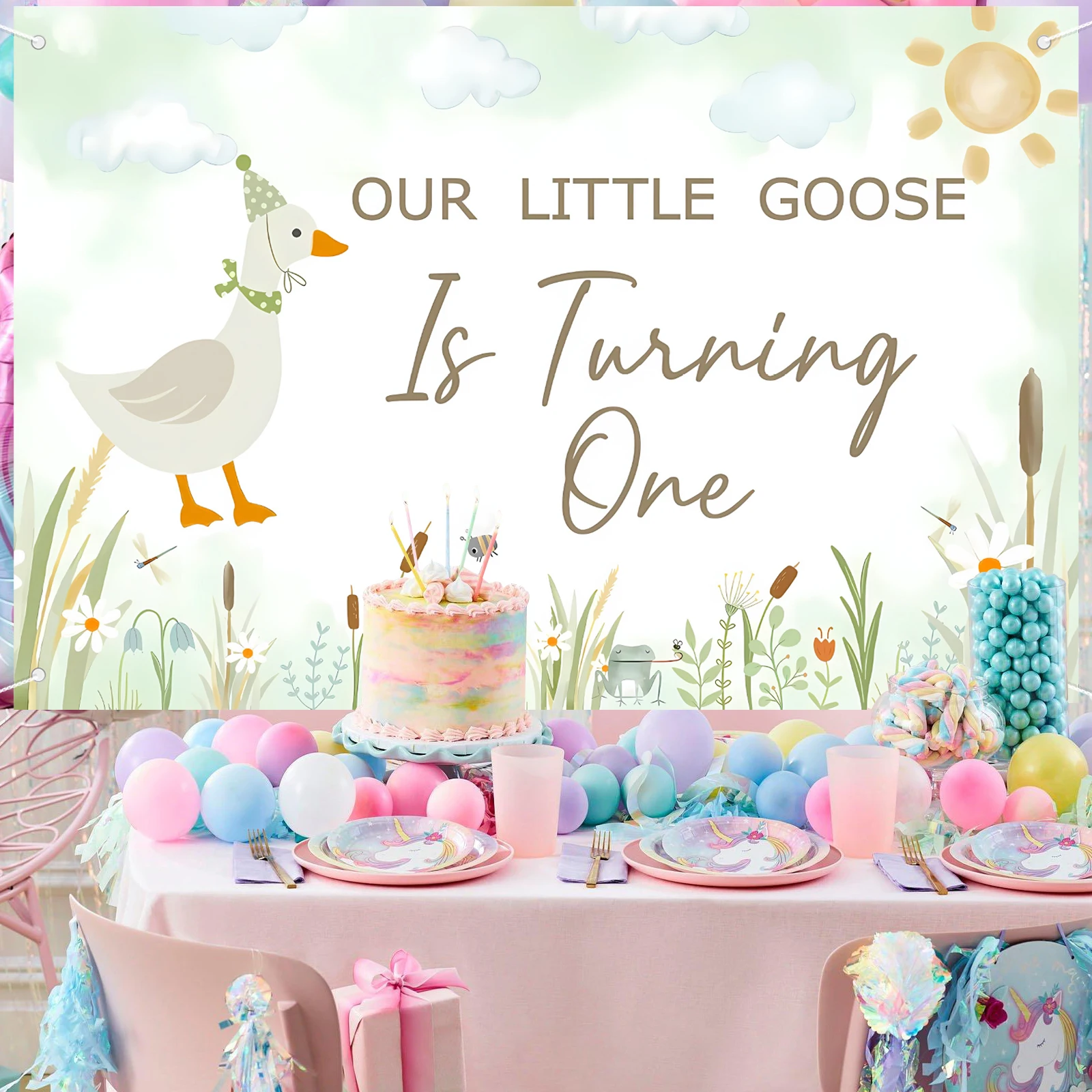 أوزتنا الصغيرة تتحول إلى خلفية واحدة من زينة حفلات أوزة خضراء لعيد الميلاد الأول بألوان مائية وخلفية كرتونية للأوز الصغير #4