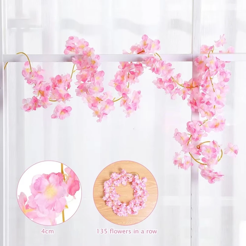

180CM Artificial Silk Sakura Flowers Vine Wedding Garden Roses Arch Home Room Party Decorations Festival Bridal Fake Plants Gift