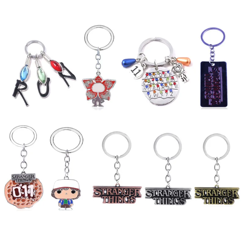 TV Show Eddie Munson Keychain Alphabet 11 Light Demogorgon Waffle Cake Pendant Key Chain for Women Men Cosplay Jewelry