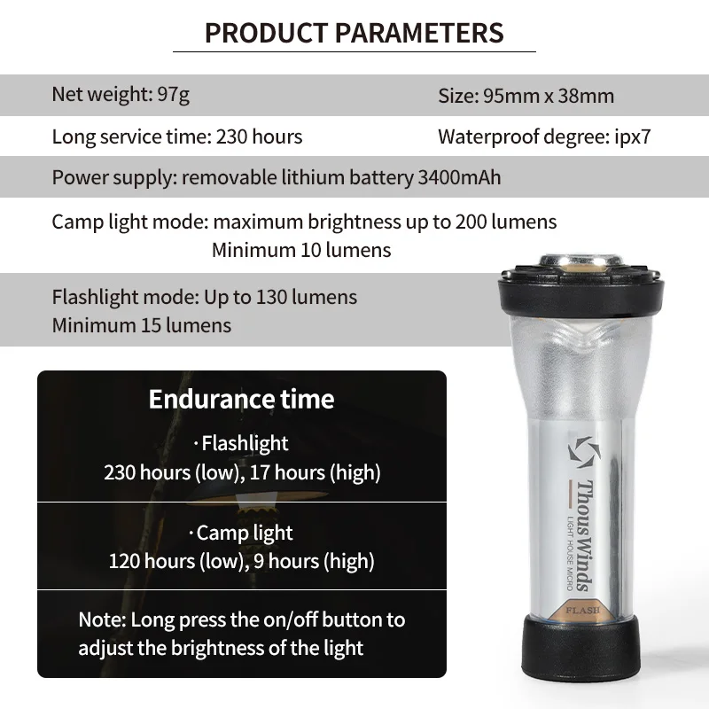 ThousWinds LED Lantern Multifunctional Mini Camping Flashlight GoalZero Lighthouse Micro Flash Hiking Emotional Camping Supplies