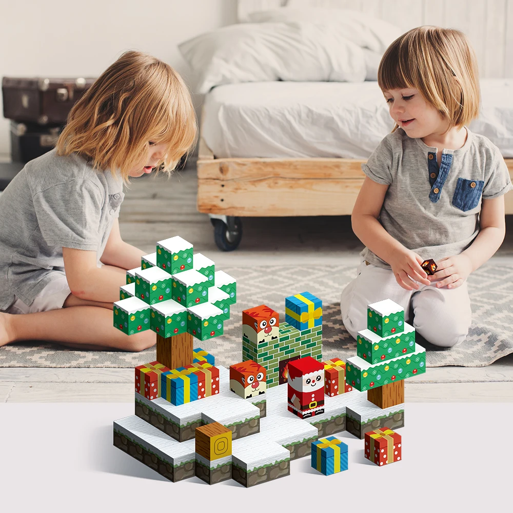 子供のためのクリスマスビルディングブロックセット,クラシックモデル,磁気おもちゃ,誕生日と新年の贈り物,108個