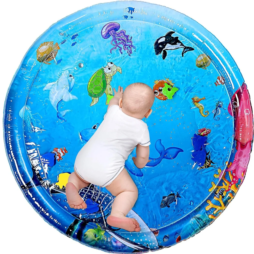 1pc Round Dolphin Inflatable PVC Playing Mat 96cm/37.8inch Baby Play Water Mat Toddler Pad Kids Early Education Activity Toy Mat