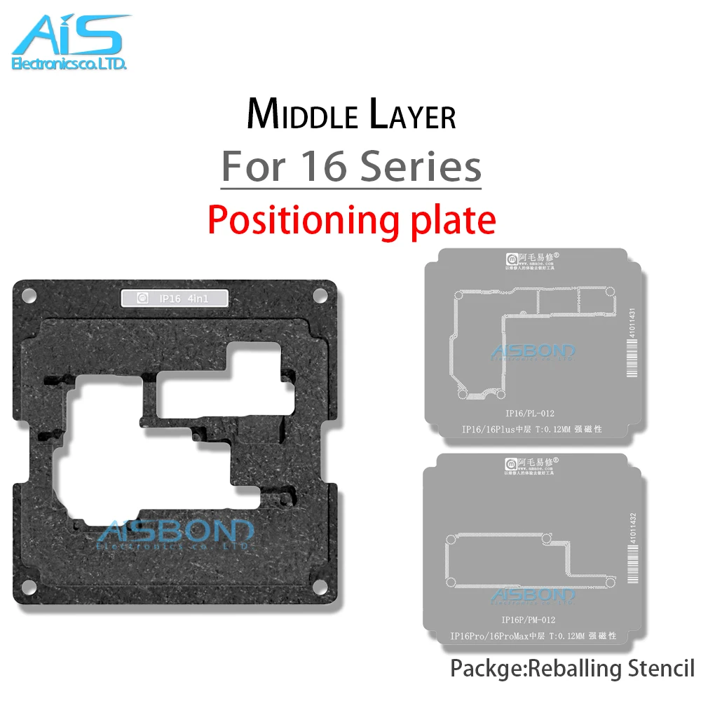 AMAOE Middenlaag Reballing stencil sjabloon voor iPhone 16 Pro Max Plus 16 Pro 16 Pro Max 16 Plus plant tin netto Staal mesh reparatie