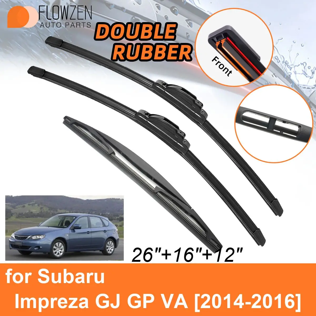 

Double Rubber Car Wiper Blades for Subaru Impreza GJ GP VA 2014-2016 Front Rear Blades Windscreen Accessories 2014 2015 2016