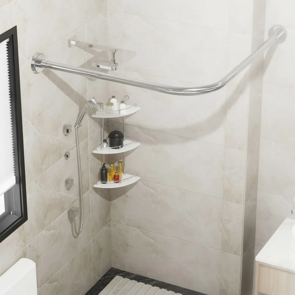 

Stretchable 304 Stainless Steel L-Shaped Corner Shower Rod, Drill-Free Installation for Bathroom & Store