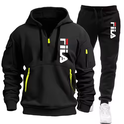 Two sets of 2025 new fashionable men's sportswear, a zippered hooded sweatshirt and sweatpants, for casual fitness and jogging - Image 2