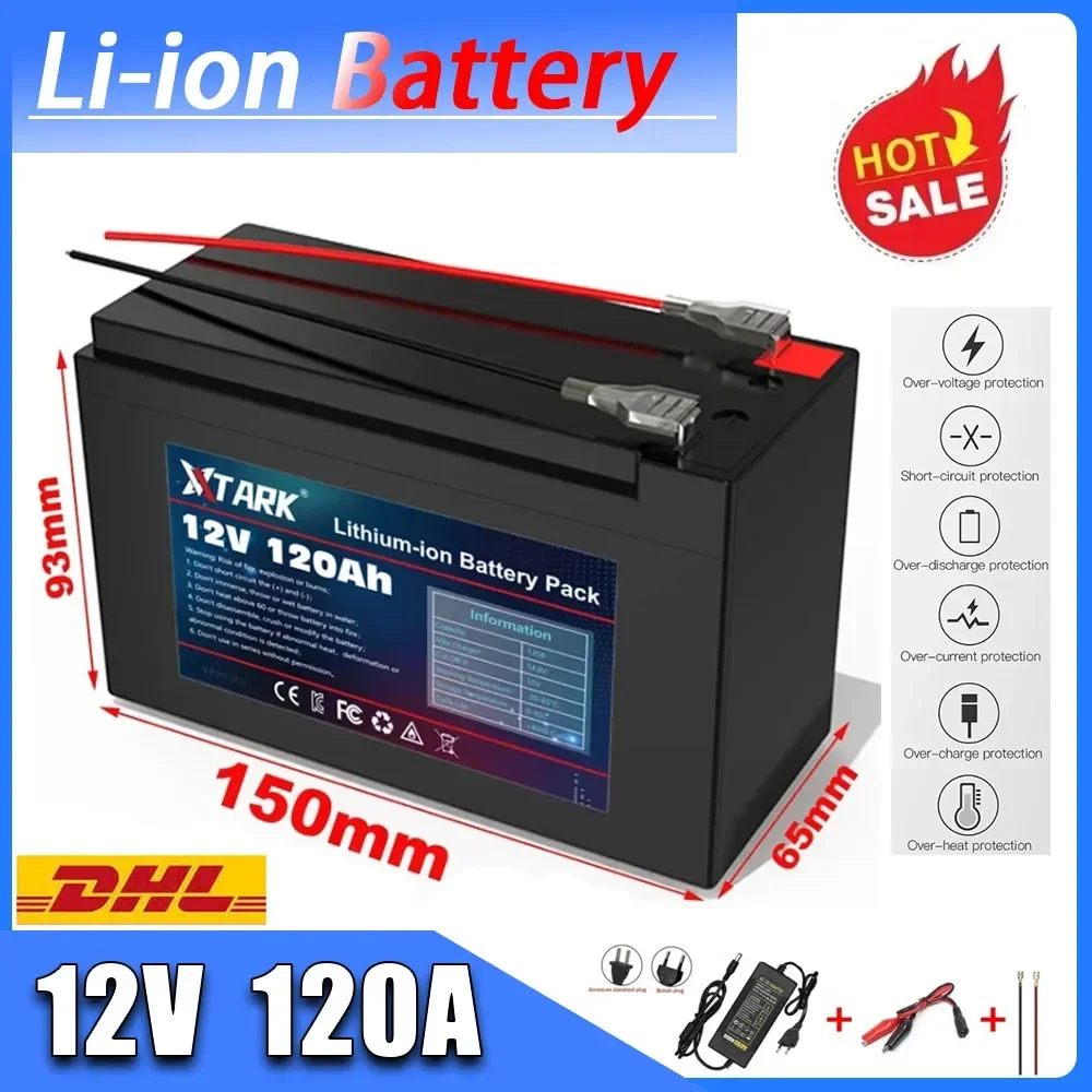 

New 12V 120Ah Lithium Battery Pack 18650 3S6P,Built-in 30A BMS,For Solar Energy Electric Vehicle Li-ion Battery+12.6V Charger