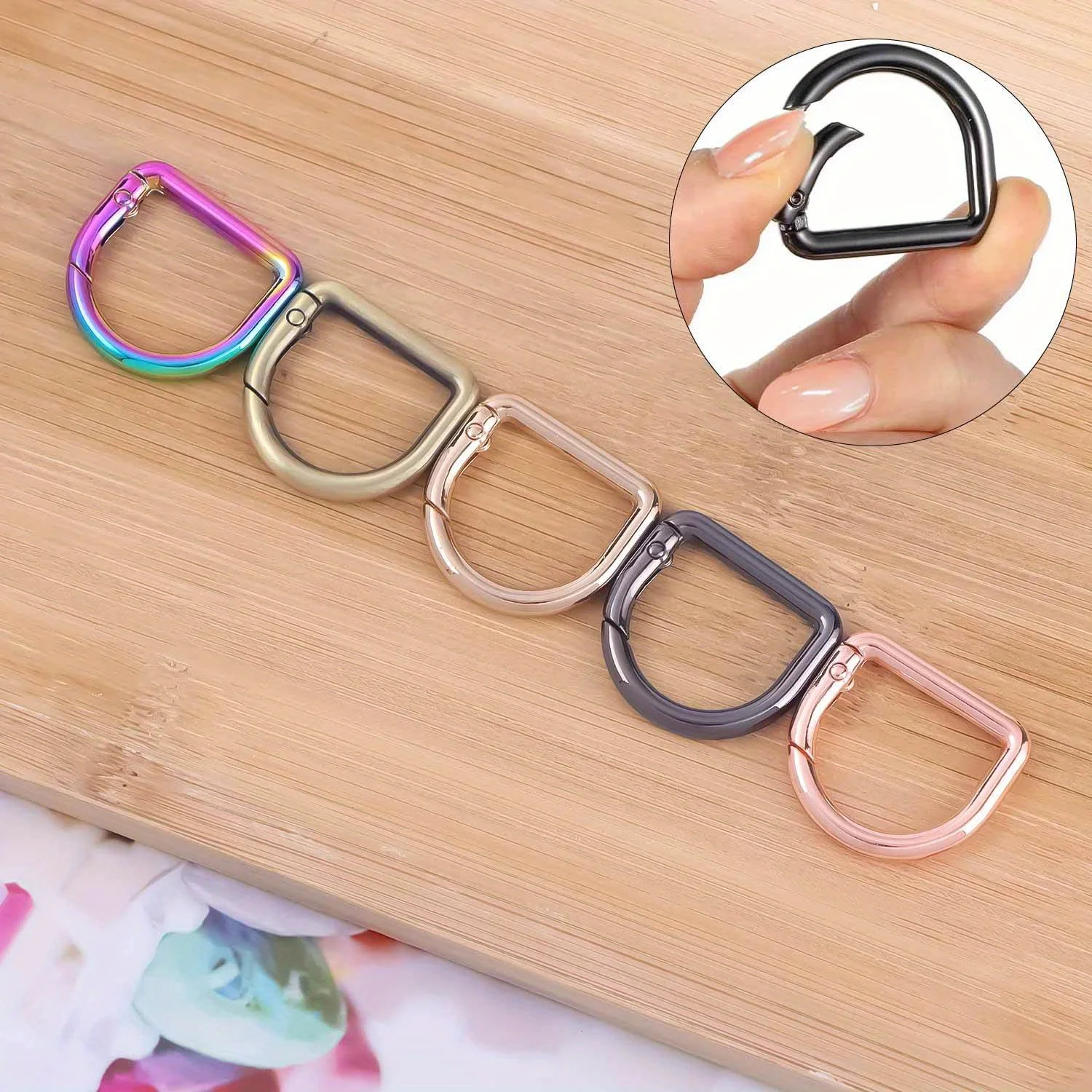 5Pcs D-shaped Spring Ring Connector Clip Clasp Key Hook Suitable for Belts Backpacks Handbags Wallet Straps Baskets