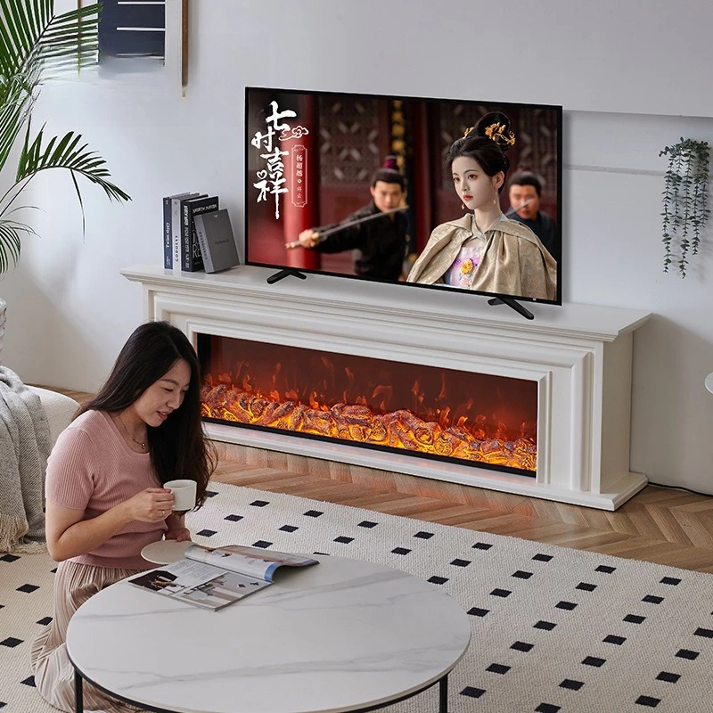 Padiglione europeo in legno massello, mobile TV con caminetto