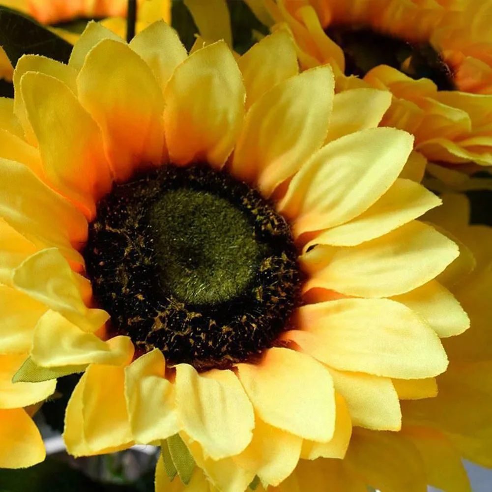 1 Bund 7 Köpfe künstliche Sonnenblumen aus Seide, künstlicher Blumenstrauß für Garten, Hochzeit, Buchhandlung, Party, Weihnachtsdekoration – Detail 2