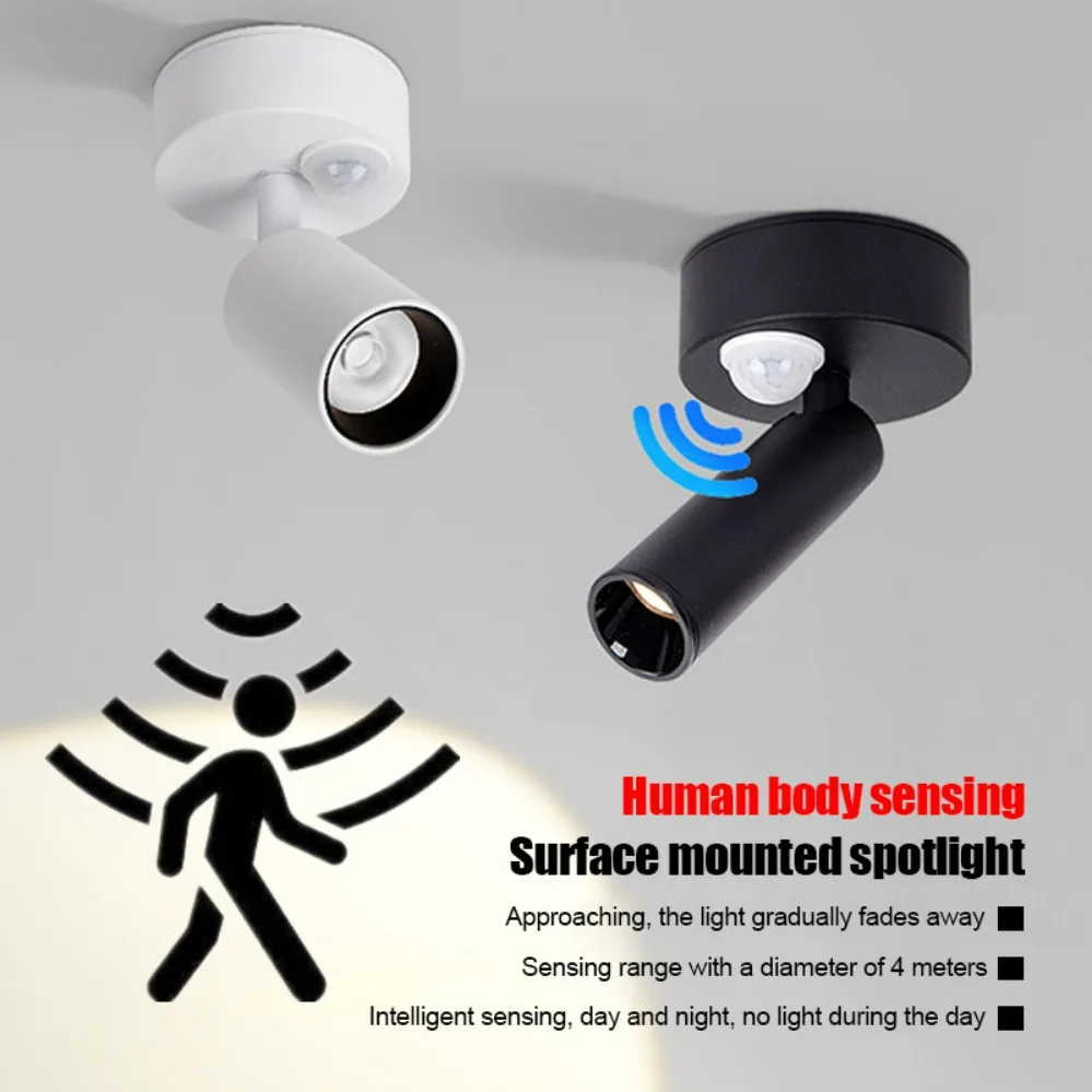 

Bedroom Ceiling Spotlight 350° Rotatable Adjustable Angle Indoor LED Wall Lamp Light Fixture Metal Spotlight AC 90-220V