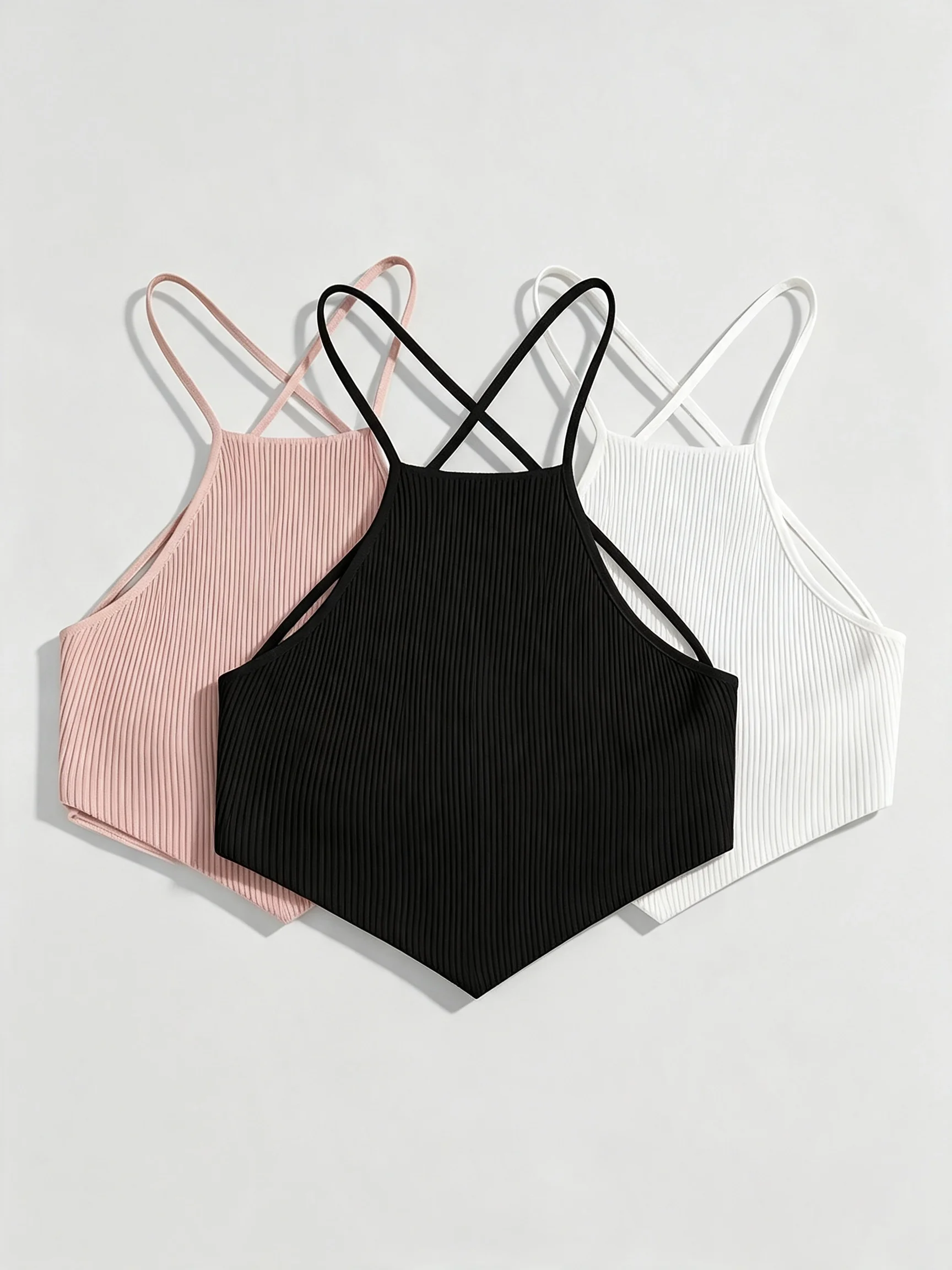 3pcs Spring/Summer Solid Color Cross Strap Backless Bra Top after Shipment Comfortable Wireless Bralette for Women