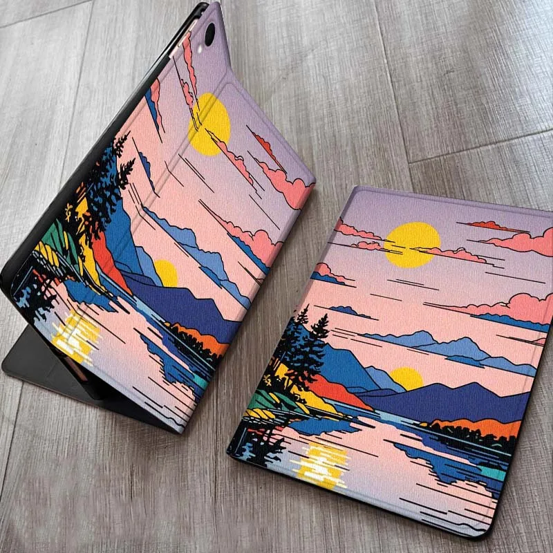 

Cartoon Sunset Mountain Lake For Samsung Galaxy Tab S11 A11 A9 A8 S6 A 10.1 A7 10.4 Plus 2025 2023 Tablet Case Gift