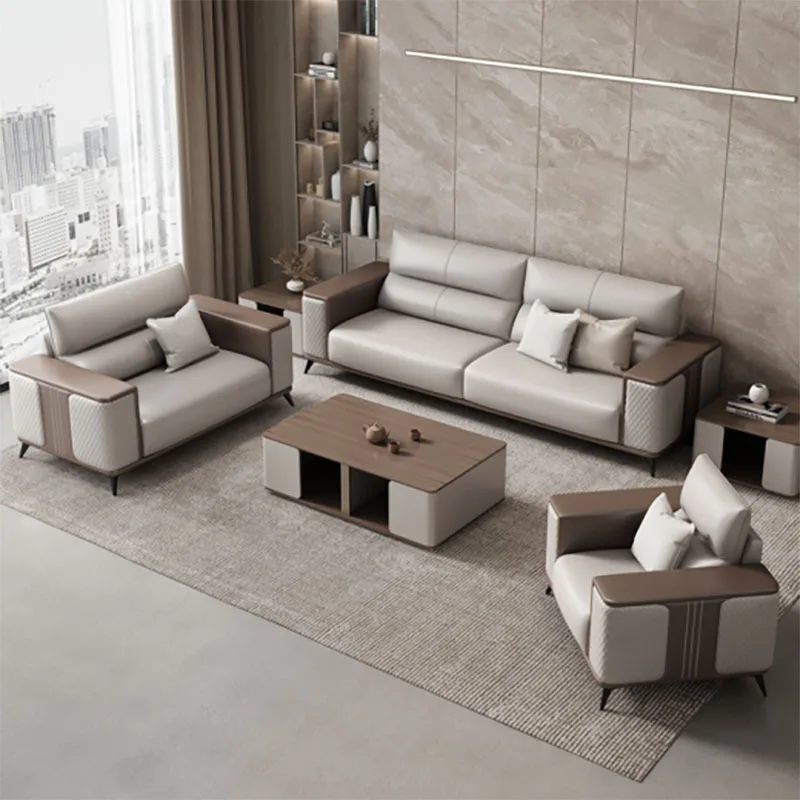 

！@Leather Office Sofa Set for Business Lounge, VIP Reception, and Bank Meeting Room, Including Sofa and Coffee Table.