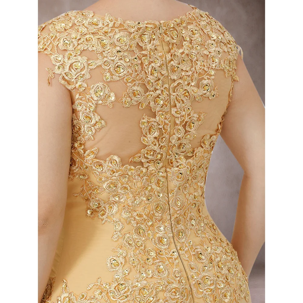 MANRUIXIN فستان أم العروس مخصص لحفلات الزفاف أنيق الوهم الرقبة مطرز يزين حجم كبير فستان الزفاف الضيوف #6