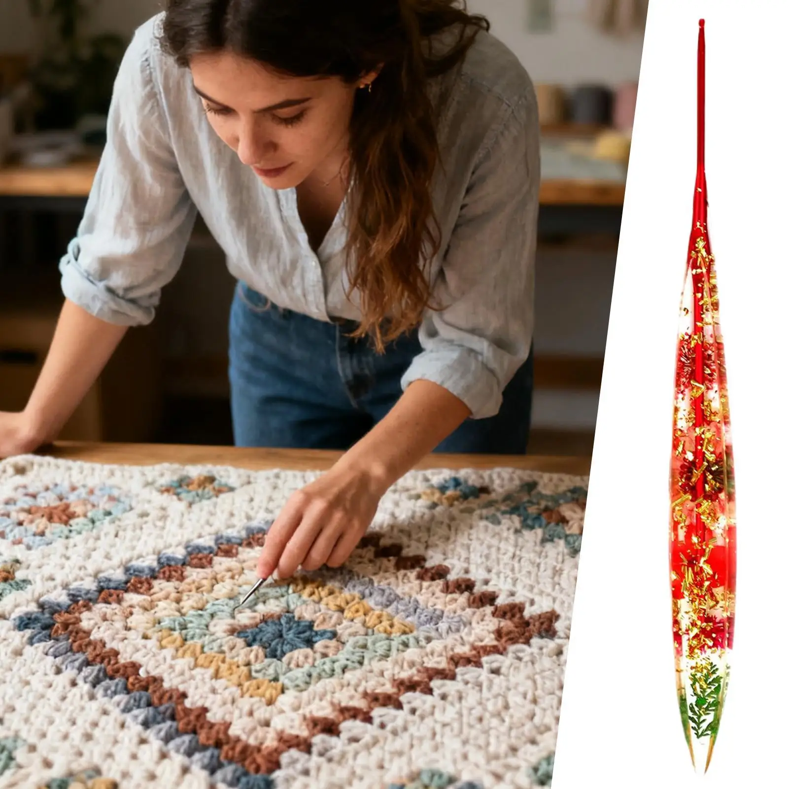 خطاف كروشيه مريح قبضة الأزهار خطاف كروشيه للحياكة عدم الانزلاق الحياكة أداة لوازم الحرفية للمبتدئين النساء البالغات #5