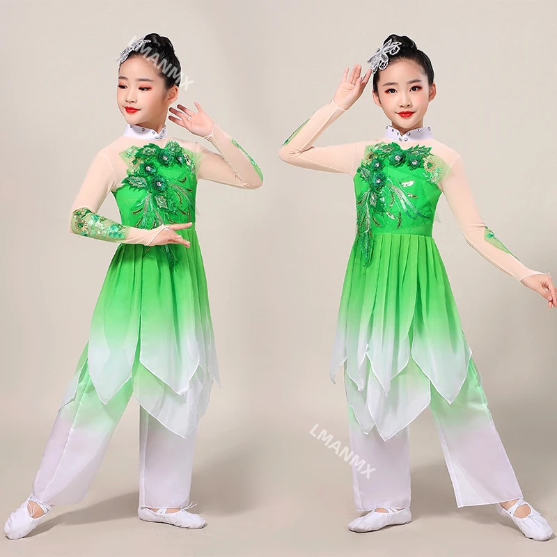 Girls' stereoscopic flower classical dance costumes Chinese Folk Jasmine Yangko costumes fan dance elegant sequins dance costume