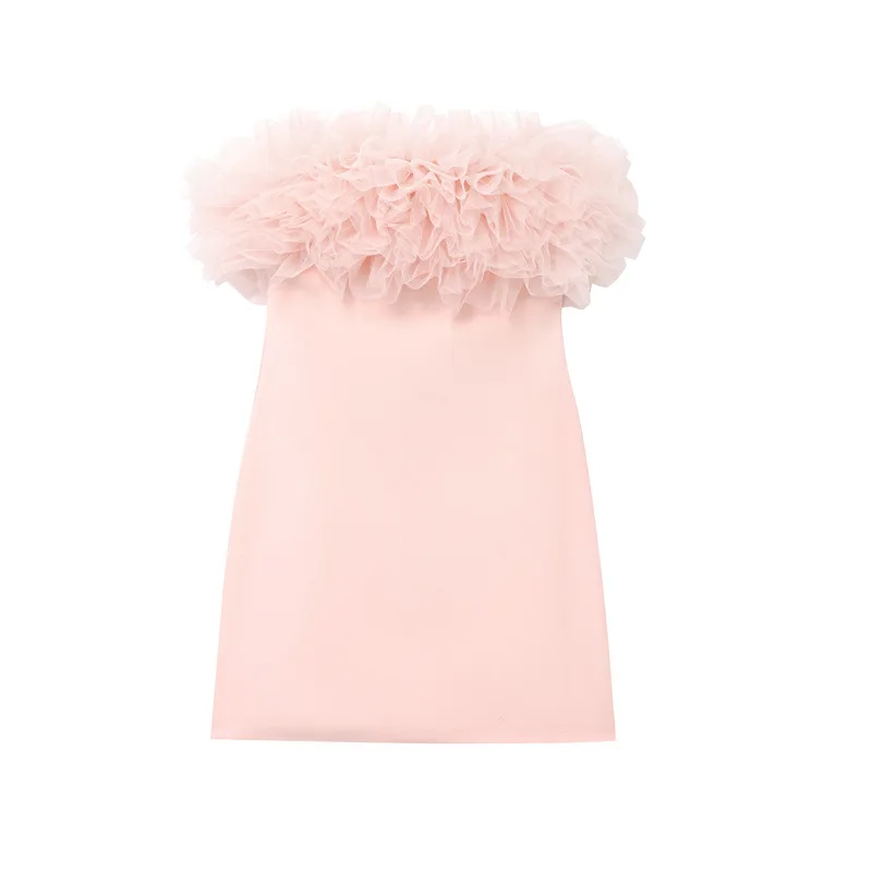 

2025 new summer solid color fluffy silk net short dress